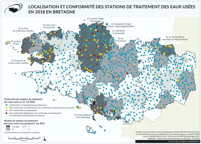 Carte Les stations de traitement des eaux usées en Bretagne 