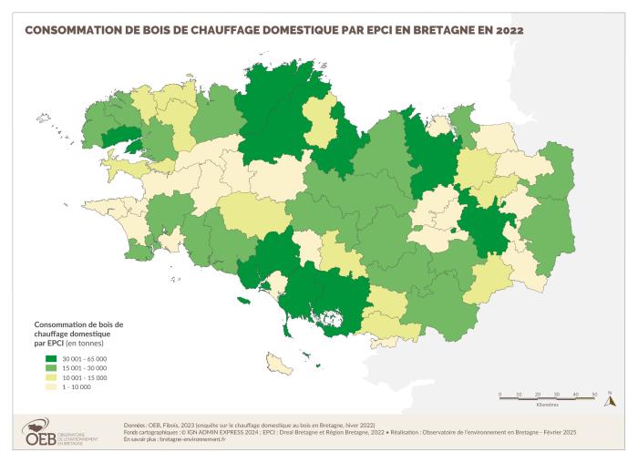 Consommation de bois de chauffage domestique par EPCI en Bretagne en 2022