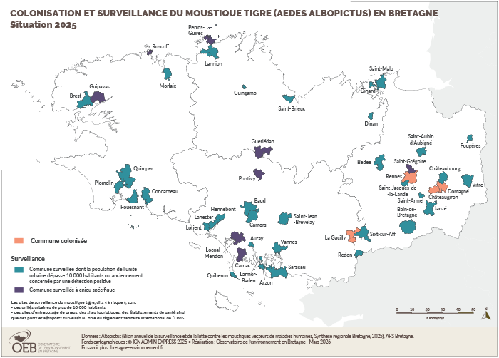 Carte : Surveillance du moustique tigre en Bretagne 