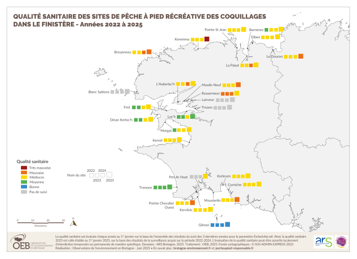 carte : Qualité sanitaire site de pêche à pied 2025 - 29