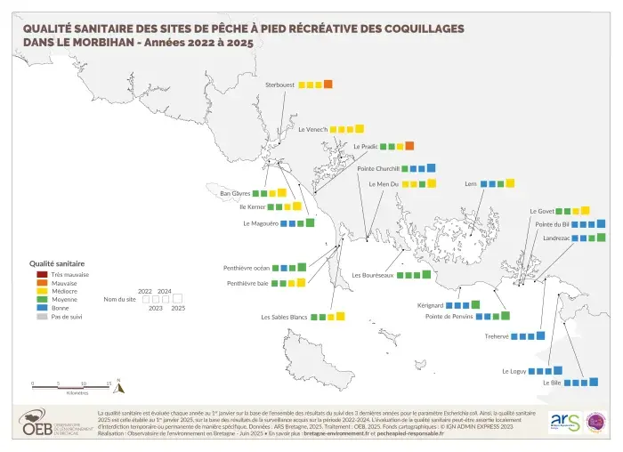 carte : Qualité sanitaire site de pêche à pied 2025 - 56