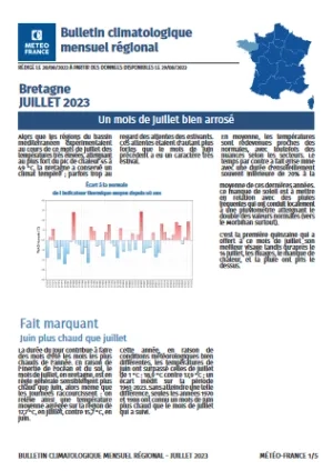 couv Bulletin climatique mensuel de la Bretagne - juillet 2023
