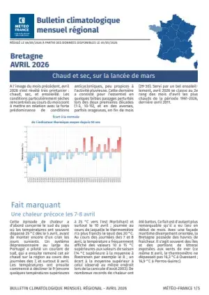 Bulletin climatologique mensuel de la Bretagne - avril 2026