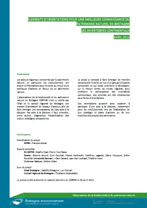 couv Eléments d'orientation pour une meilleure connaissance des invertébrés continentaux en Bretagne
