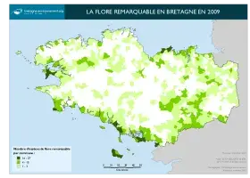 Nombre d'espèces de la flore remarquable par commune en 2009