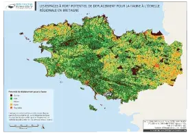 Les espaces à fort potentiel de déplacement pour la faune à l’échelle régionale en Bretagne