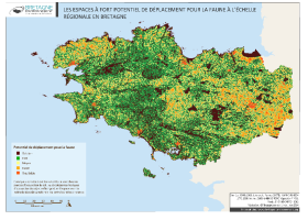 Les espaces à fort potentiel de déplacement pour la faune à l’échelle régionale en Bretagne