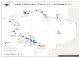 Communes et ports bretons labellisés Pavillon Bleu en 2020