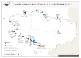 Communes et ports bretons labellisés Pavillon Bleu en 2021