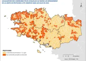 Pesticides dans les eaux distribuées bretonnes en 2021