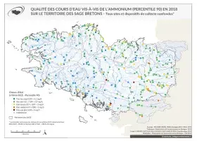 Qualité des cours d'eau bretons vis-à-vis de l'ammonium (Q90) en 2018