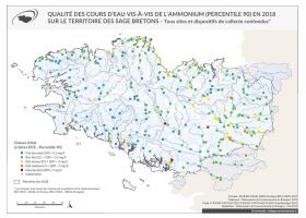 Qualité des cours d'eau bretons vis-à-vis de l'ammonium (Q90) en 2018