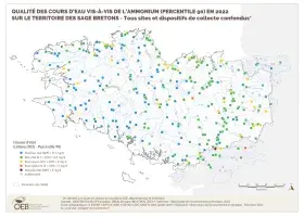 Qualité des cours d'eau bretons vis-à-vis de l'ammonium (Q90) en 2022