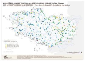 Qualité des cours d'eau bretons vis-à-vis de l'ammonium (Q90) en 2023