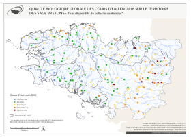Qualité biologique globale des cours d'eau bretons en 2016