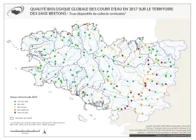 Qualité biologique globale des cours d'eau bretons en 2017