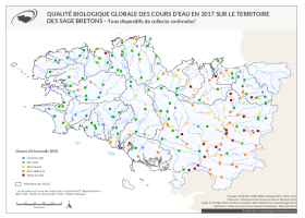 Qualité biologique globale des cours d'eau bretons en 2017
