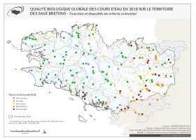 Qualité biologique globale des cours d'eau bretons en 2018