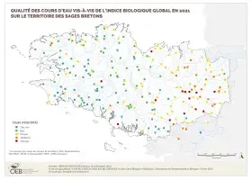 Qualité biologique globale des cours d'eau bretons en 2021