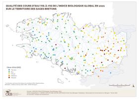 Qualité biologique globale des cours d'eau bretons en 2021