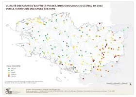 Qualité biologique globale des cours d'eau bretons en 2022
