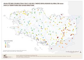 Qualité biologique globale des cours d'eau bretons en 2022