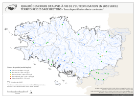 Qualité des cours d'eau vis-à-vis de l'eutrophisation en 2018 - Tous dispositifs de collecte confondus