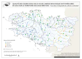 Qualité des cours d'eau bretons vis-à-vis de l'indice biologique diatomées (IBD) en 2016