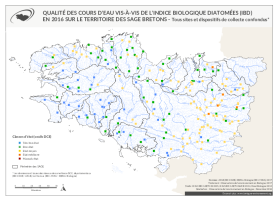 Qualité des cours d'eau bretons vis-à-vis de l'indice biologique diatomées (IBD) en 2016