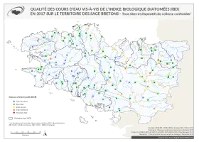 Qualité des cours d'eau bretons vis-à-vis de l'indice biologique diatomées (IBD) en 2017