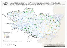 Qualité des cours d'eau bretons vis-à-vis de l'indice biologique diatomées (IBD) en 2018