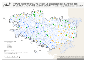 Qualité des cours d'eau bretons vis-à-vis de l'indice biologique diatomées (IBD) en 2018