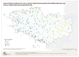 Qualité des cours d'eau bretons vis-à-vis de l'indice biologique diatomées (IBD) en 2021