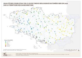 Qualité des cours d'eau bretons vis-à-vis de l'indice biologique diatomées (IBD) en 2021