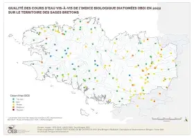 Qualité des cours d'eau bretons vis-à-vis de l'indice biologique diatomées (IBD) en 2022