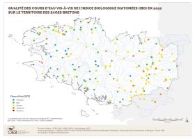 Qualité des cours d'eau bretons vis-à-vis de l'indice biologique diatomées (IBD) en 2022