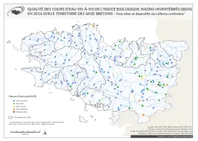 Qualité des cours d'eau bretons vis-à-vis de l'indice macro-invertébrés (IBGN) en 2016