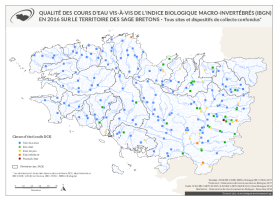 Qualité des cours d'eau bretons vis-à-vis de l'indice macro-invertébrés (IBGN) en 2016
