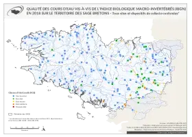 Qualité des cours d'eau bretons vis-à-vis de l'indice macro-invertébrés (IBGN) en 2018