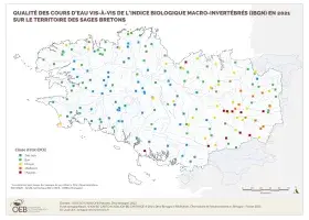  Qualité des cours d'eau bretons vis-à-vis de l'indice macro-invertébrés (IBGN) en 2021