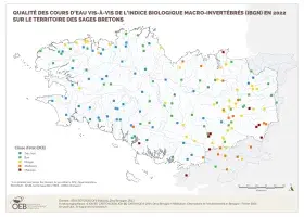 cours d'eau bretons vis-à-vis de l'indice macro-invertébrés (IBGN) en 2022