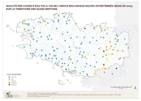 Qualité des cours d'eau bretons vis-à-vis de l'indice macro-invertébrés (IBGN) en 2023
