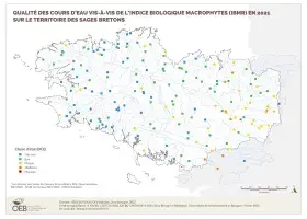 Qualité des cours d'eau bretons vis-à-vis de l'indice biologique macrophytes (IBMR) en 2021
