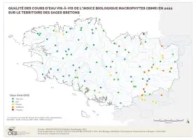 Qualité des cours d'eau bretons vis-à-vis de l'indice biologique macrophytes (IBMR) en 2022