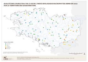 Qualité des cours d'eau bretons vis-à-vis de l'indice biologique macrophytes (IBMR) en 2022