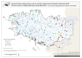 Qualité des cours d'eau bretons vis-à-vis de l'indice poissons (IPR) en 2018
