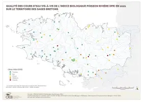 Qualité des cours d'eau bretons vis-à-vis de l'indice poissons (IPR) en 2021
