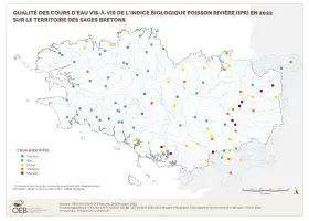 Qualité des cours d'eau bretons vis-à-vis de l'indice poissons (IPR) en 2022