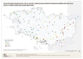 Qualité des cours d'eau bretons vis-à-vis de l'indice poissons (IPR) en 2022