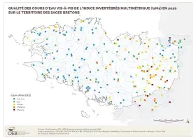 Qualité des cours d'eau bretons vis-à-vis de l'indice biologique invertébrés I2M2 en 2020